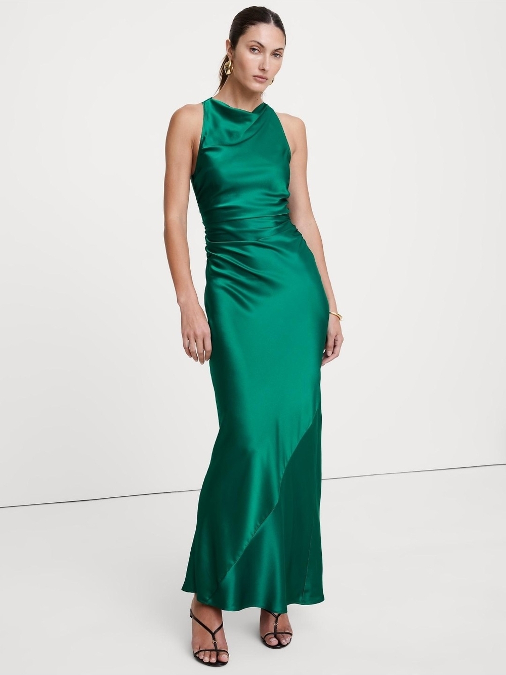 Banana Republic Emerald Silk Cowl Neck Evening Dress 12